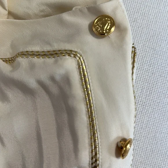 Lillie Rubin x Adrianna Papell Silk VTG Gold Trim Sleeve Button Blouse - Picture 11 of 14